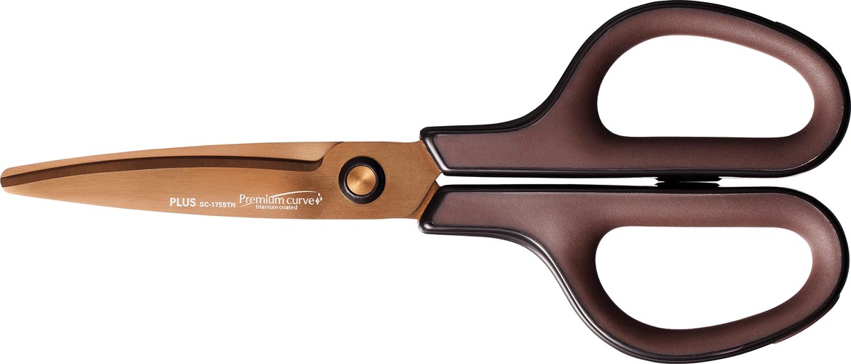 Plus FitCut Curve PREMIUM schaar, 17,5 cm, titanium bladen, bruin, op blister afbeelding