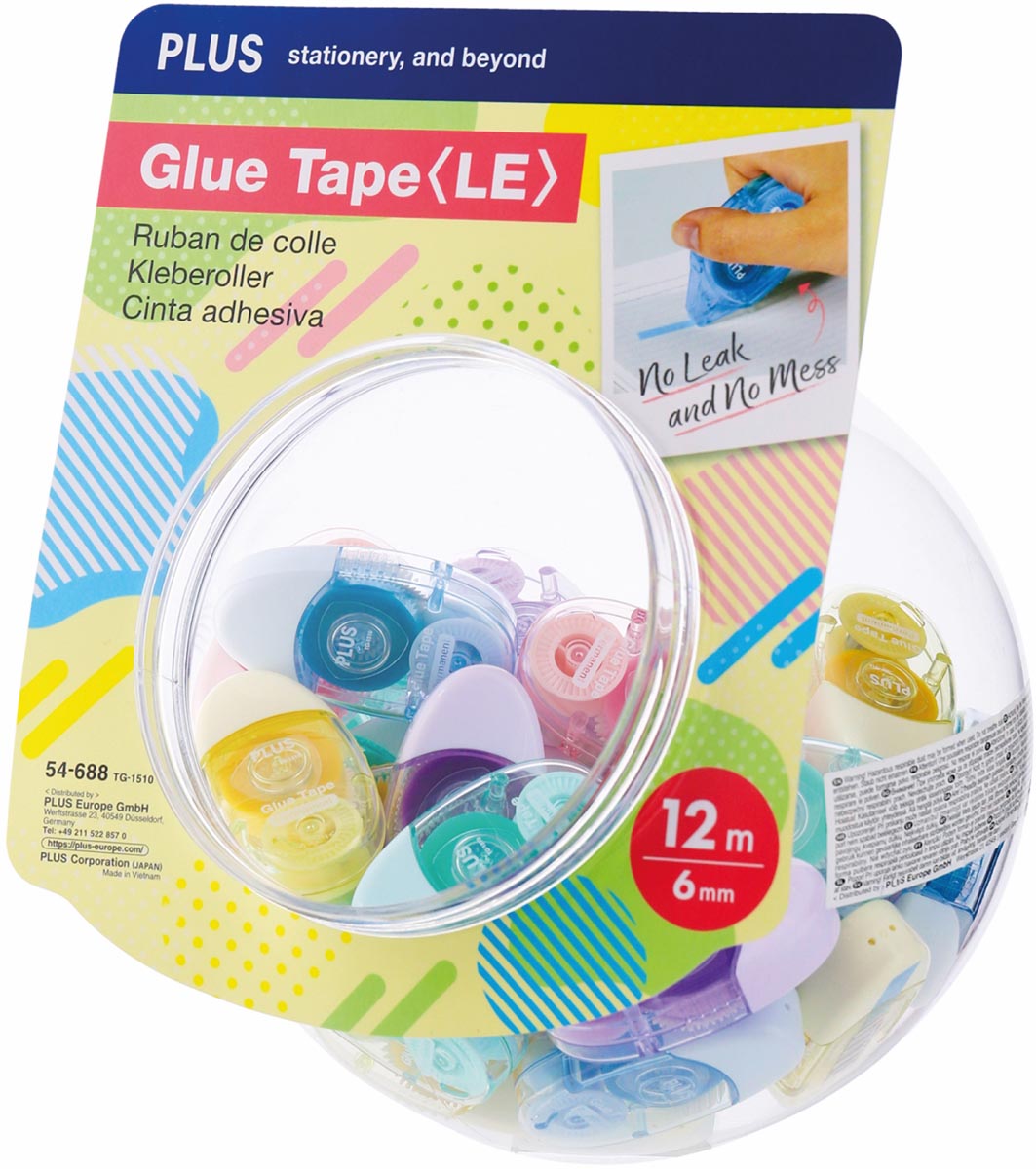 Plus lijmroller, 12 m x 6 mm, display van 30 stuks in geassorteerde kleuren afbeelding