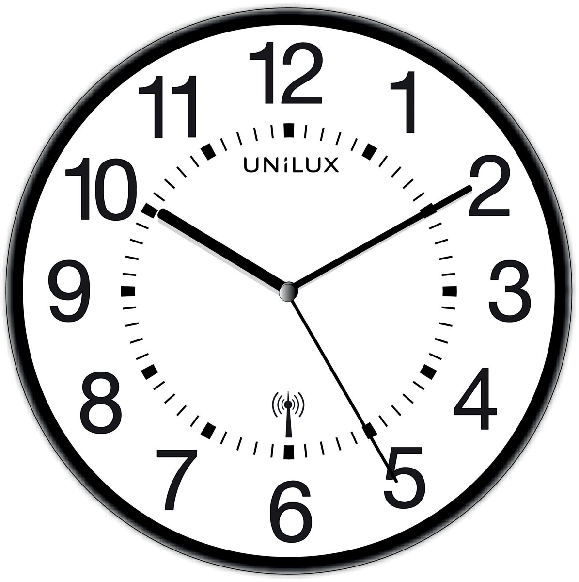 Unilux Wave wandklok, radiogestuurd, diameter 30 cm, zwart-wit afbeelding