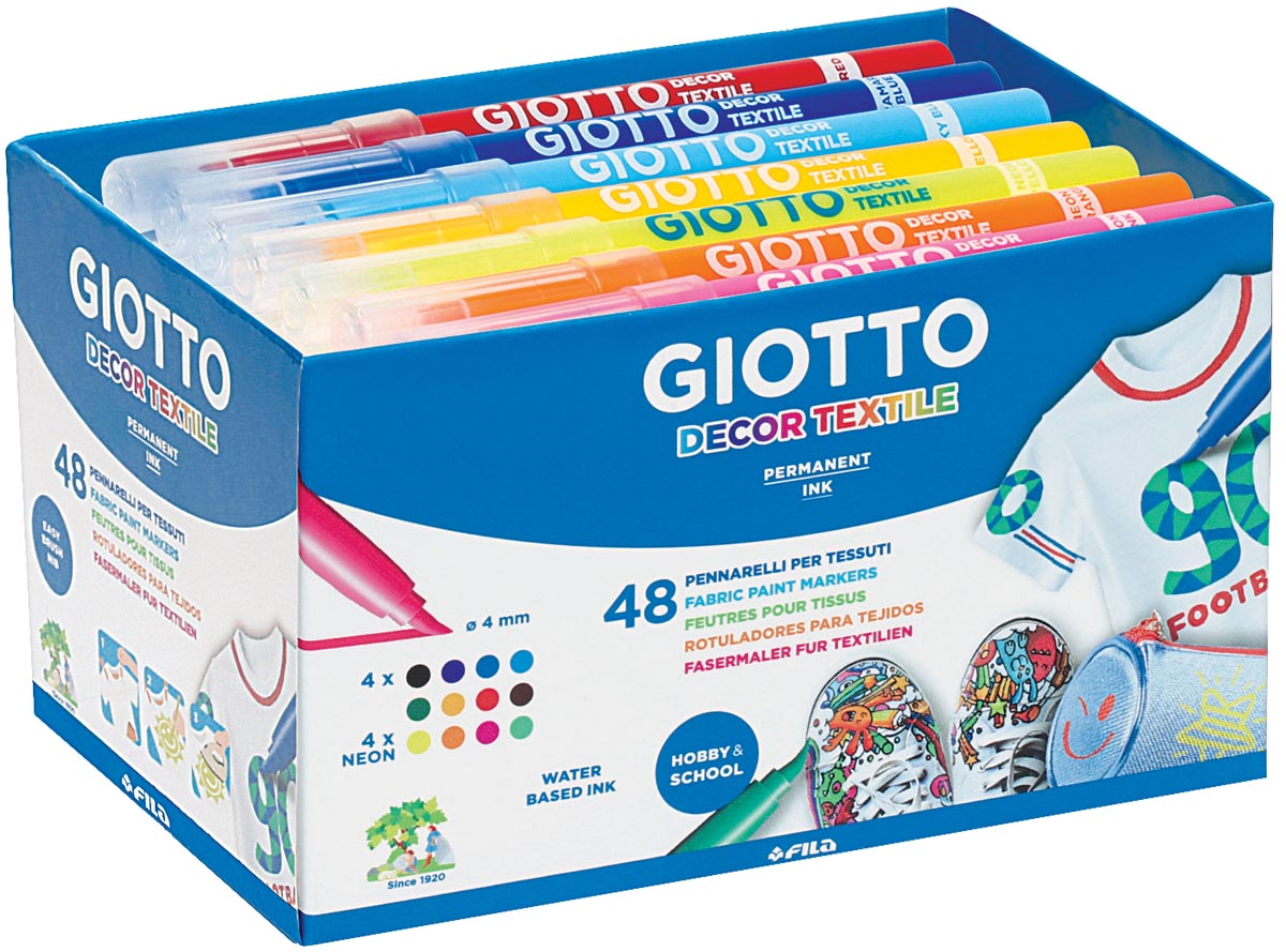 Giotto Decor Textile textielstiften, schoolpack met 48 stuks in geassorteerde kleuren afbeelding
