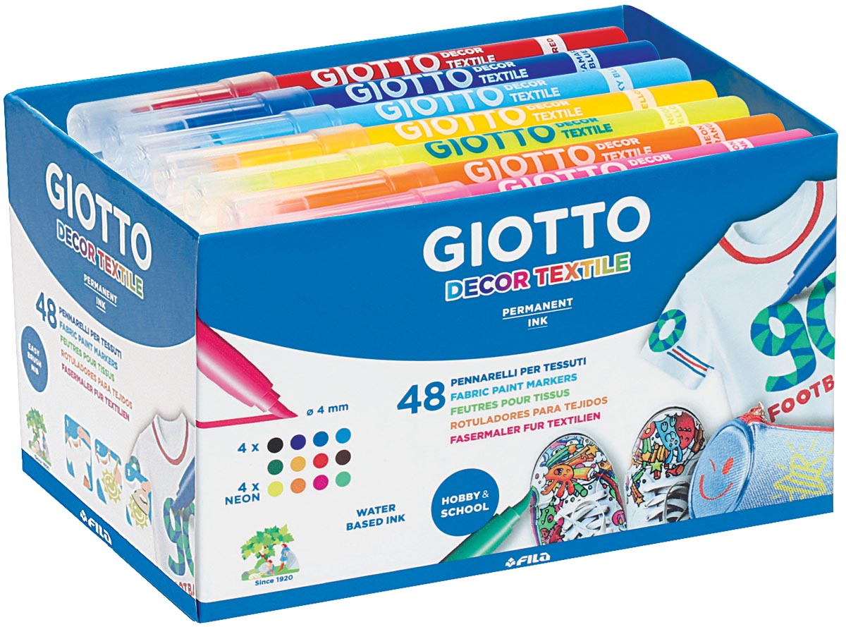 Afbeelding van Giotto Decor Textile textielstiften, schoolpack met 48 stuks in geassorteerde kleuren