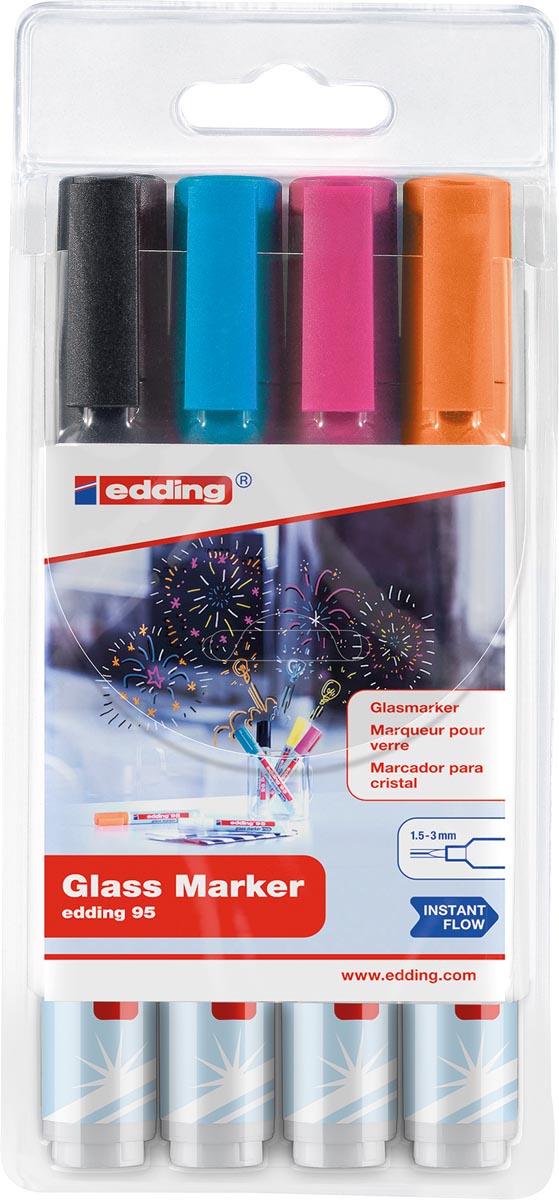 Edding e-95 glasmarker, set van 4 geassorteerde kleuren