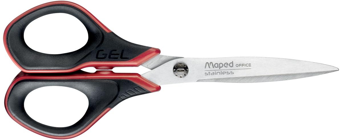 Maped schaar Advanced Softgel, ft 17 cm, rechts, scherpe punt, RVS, zwart/rood, blister van 1 stuk