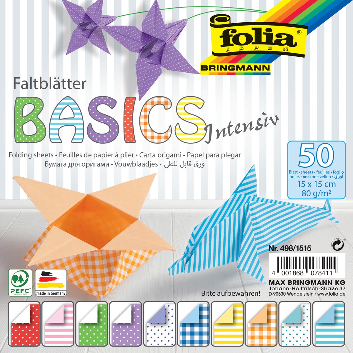 Folia vouwpapier Basic Intensive ft 15 x 15 cm, pak met 50 vel afbeelding