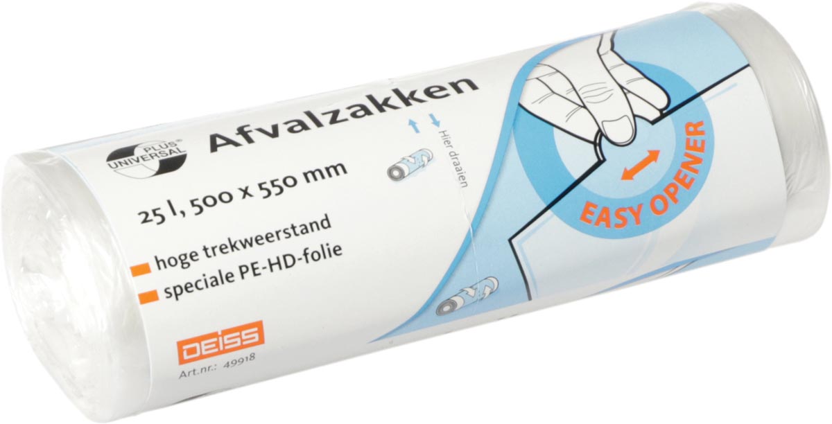 Vuilniszak Universal Plus, 7 micron, ft 50 x 55 cm, 25 liter, transparant, rol van 50 stuks afbeelding