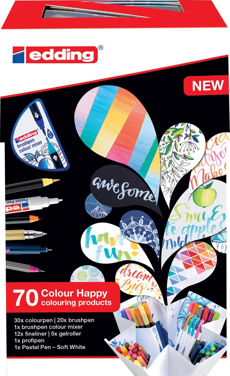 edding Colour Happy box, assortiment met 70 stuks in geassorteerde kleuren