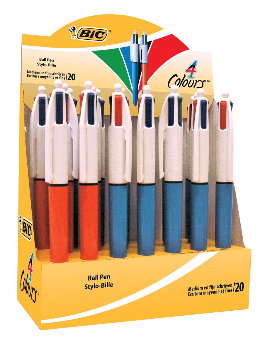 Afbeelding van Bic 4 Colours Original 4-kleurenbalpen, fijn en medium, klassieke inktkleuren, doos van 20 stuks