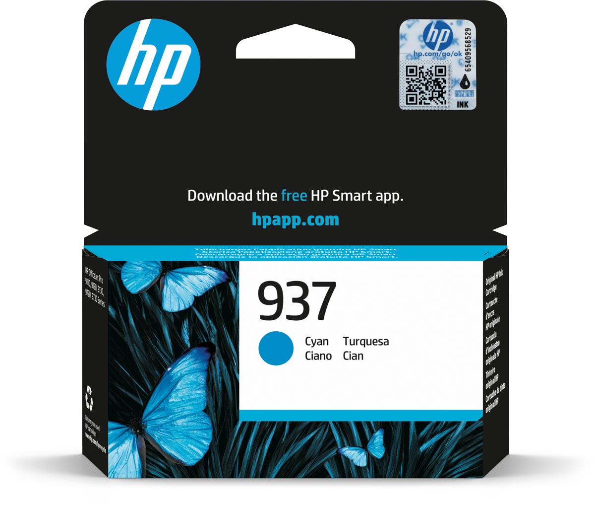 HP inktcartridge 937, 800 pagina&apos;s, OEM 4S6W2NE, cyaan afbeelding