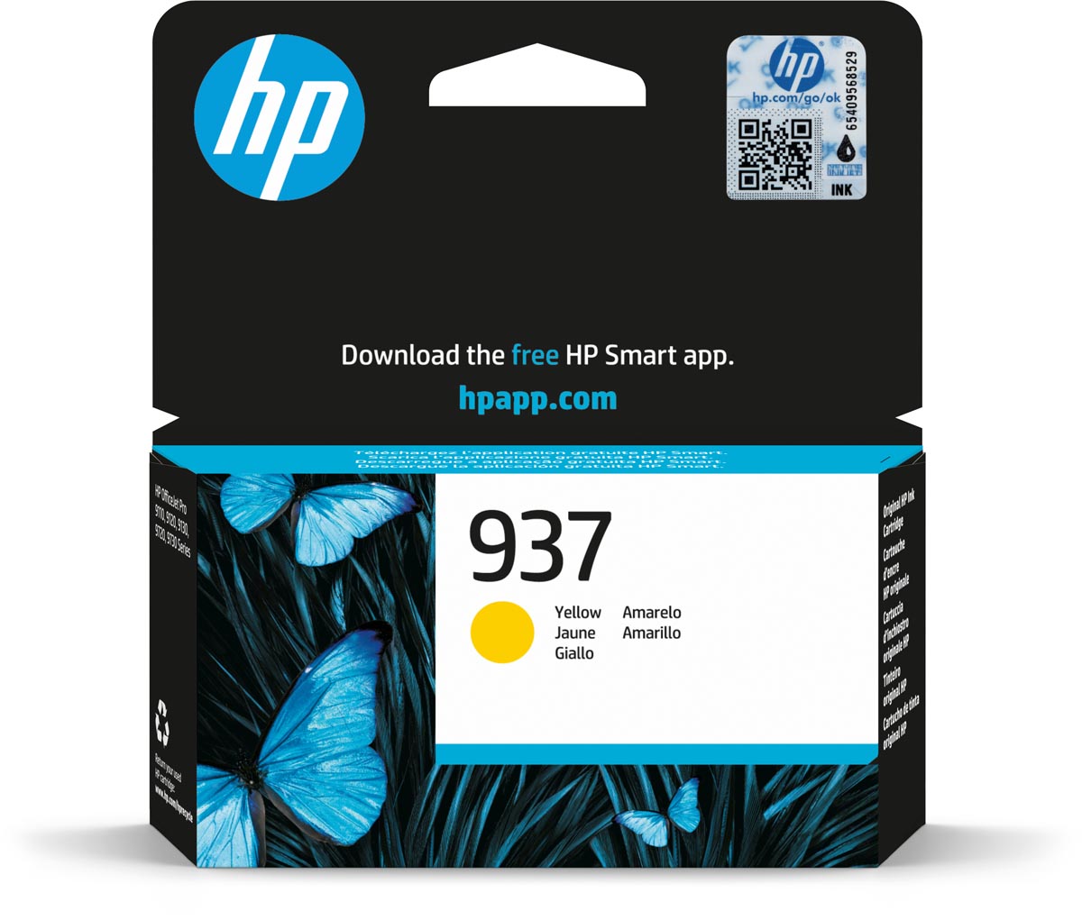 HP inktcartridge 937, 800 pagina&apos;s, OEM 4S6W4NE, geel afbeelding