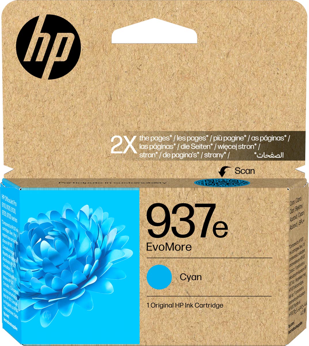 HP inktcartridge 937e, 1.650 pagina's, OEM 4S6W6NE, cyaan
