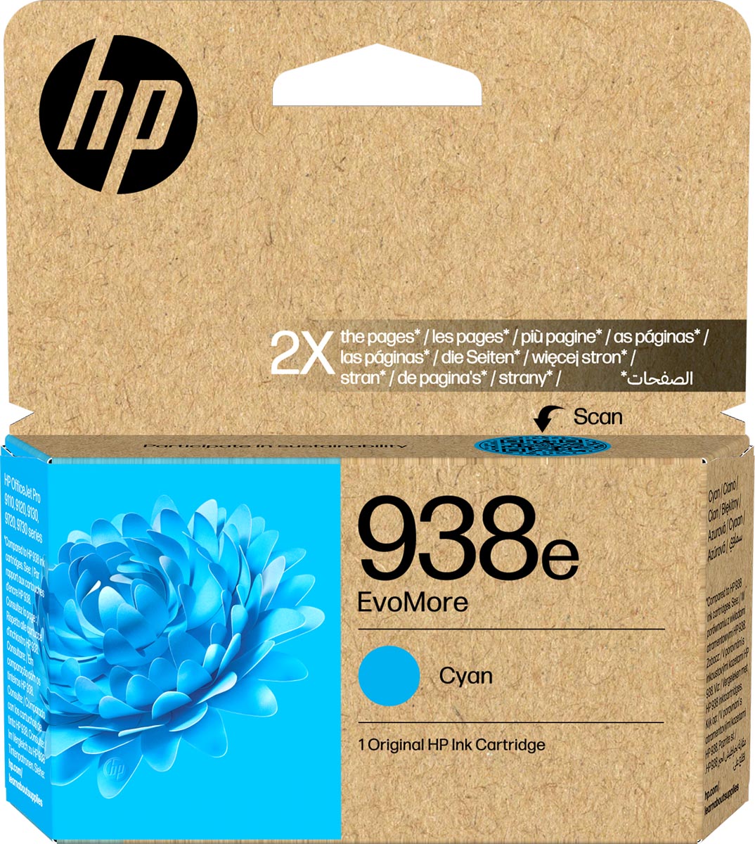 HP inktcartridge 938e, 1.650 pagina's, OEM 4S6X9PE, cyaan