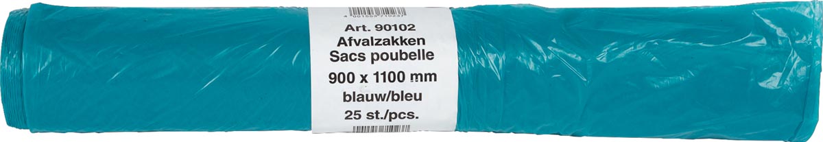Vuilniszak 22 micron, ft 90 x 110 cm, 140-150 liter, blauw, rol van 25 stuks Vuilniszak 22 micron, ft 90 x 110 cm, 140-150 liter, blauw, rol van 25 stuks