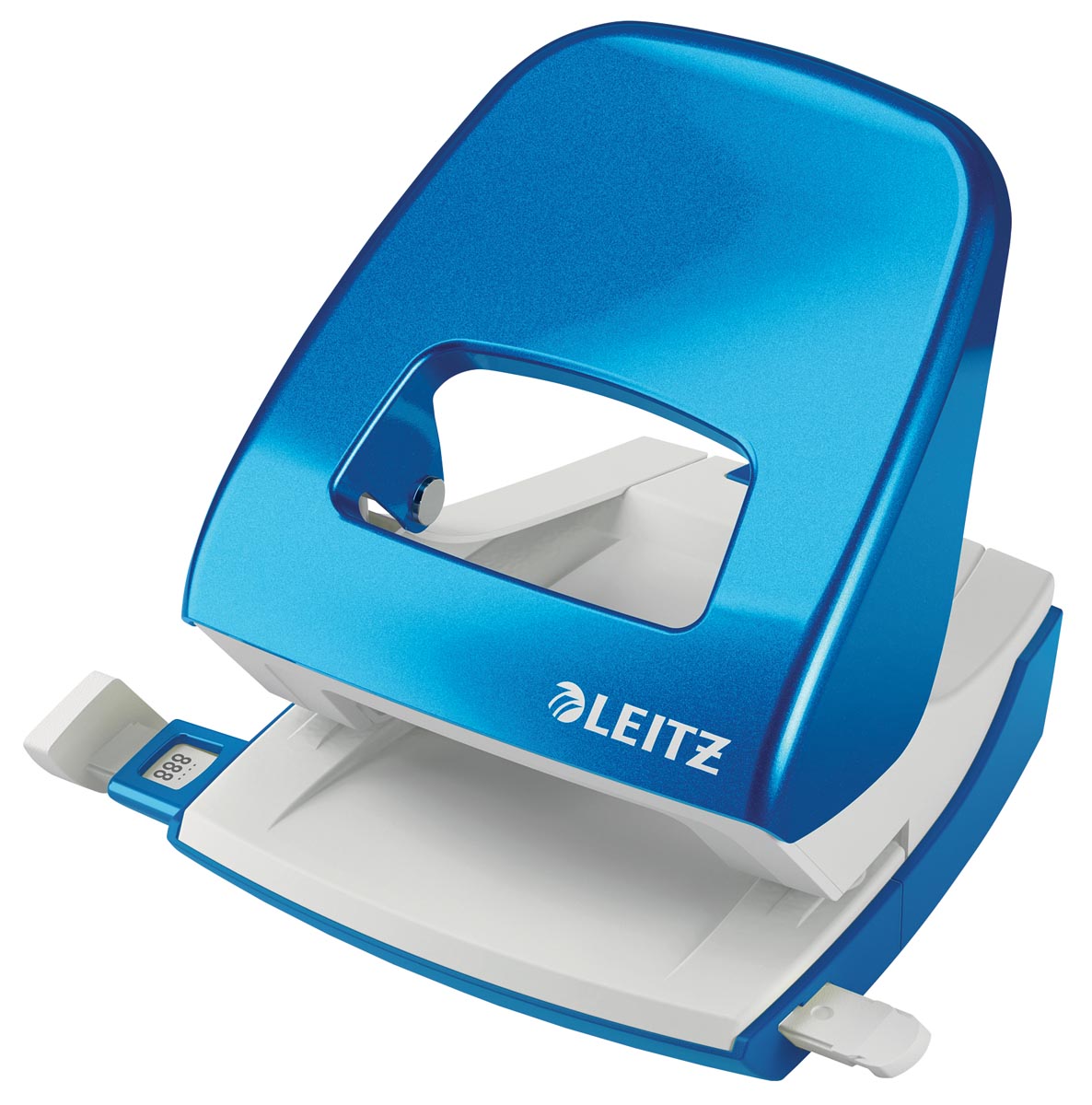 Leitz WOW perforator, 30 blad, blauw, op blister afbeelding