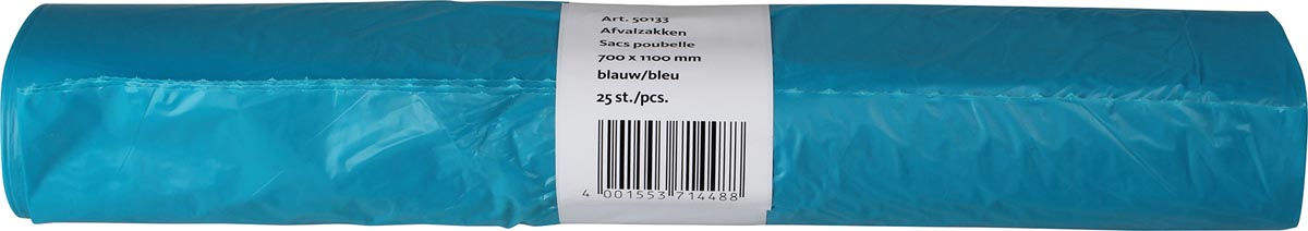 Vuilniszak 20 micron, ft 70 x 110 x 0,2 cm, 120 liter, HDPE recycled, blauw, rol van 25 stuks afbeelding