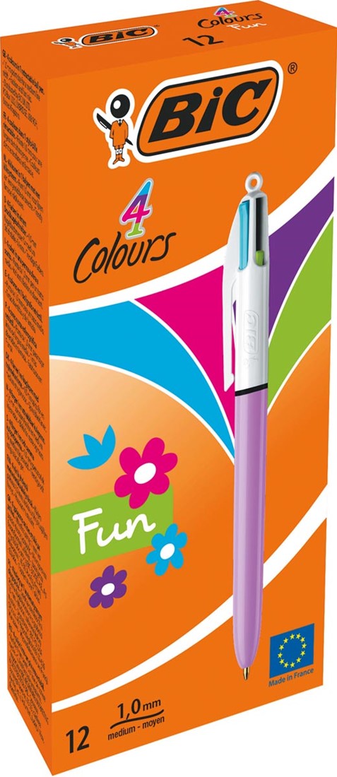Bic Colours Fun 4-kleurenbalpen, medium, pastel inktkleuren, lichaam ...