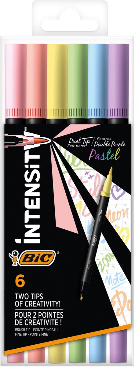 Bic viltstift Intensity Dual tip, etui van 6 stuks, pastel afbeelding