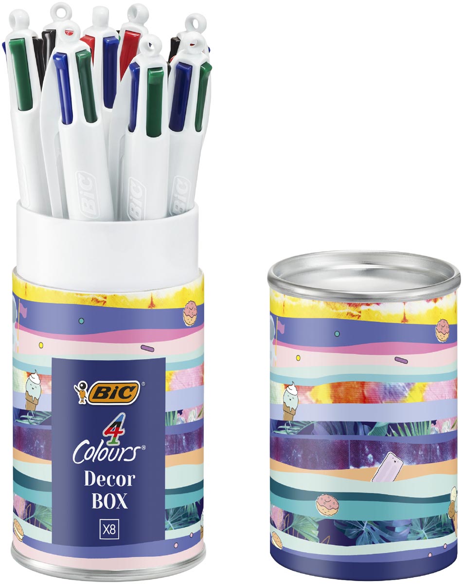 Afbeelding van Bic Colours Decors, 4-kleurenbalpen, medium, klassieke inktkleuren, doos van 8 stuks