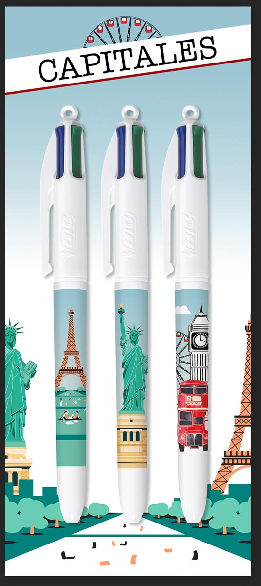 Bic Colours Décor Limited Edition 4-kleurenbalpen, medium, klassieke inktkleuren, diverse motieven