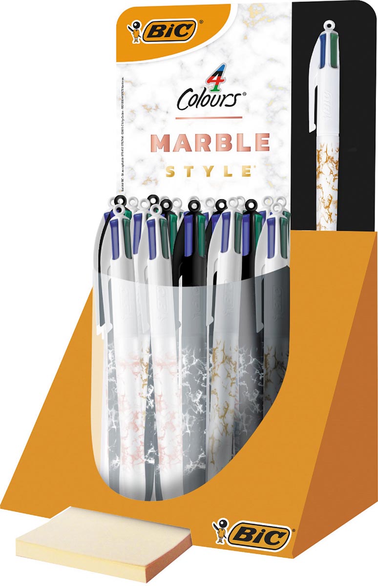 Afbeelding van Bic 4 Colours Marble, balpen, medium, 4 klassieke inktkleuren, display van 30 stuks