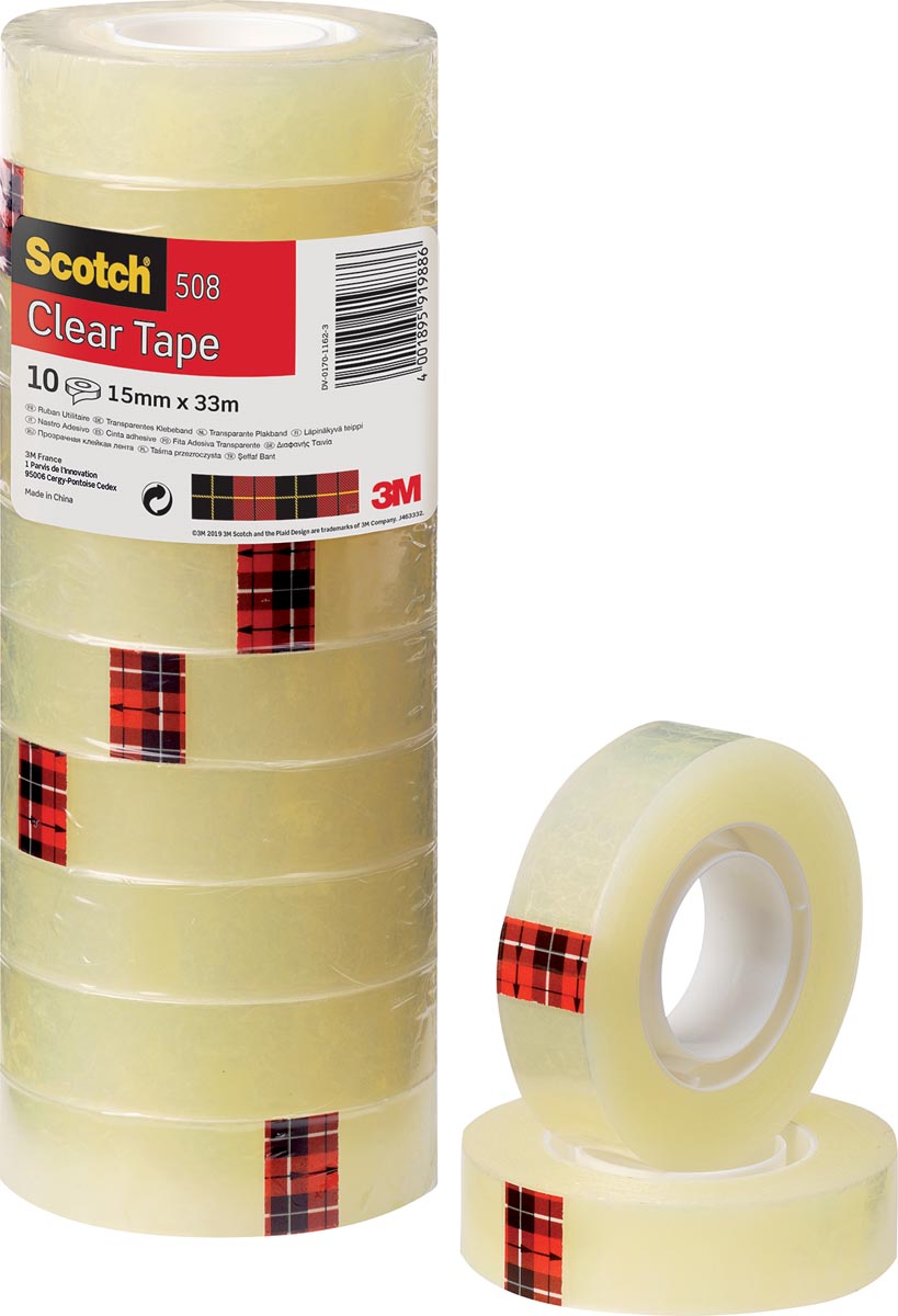 Scotch plakband 508 ft 15 mm x 33 m, pak van 10 rollen afbeelding