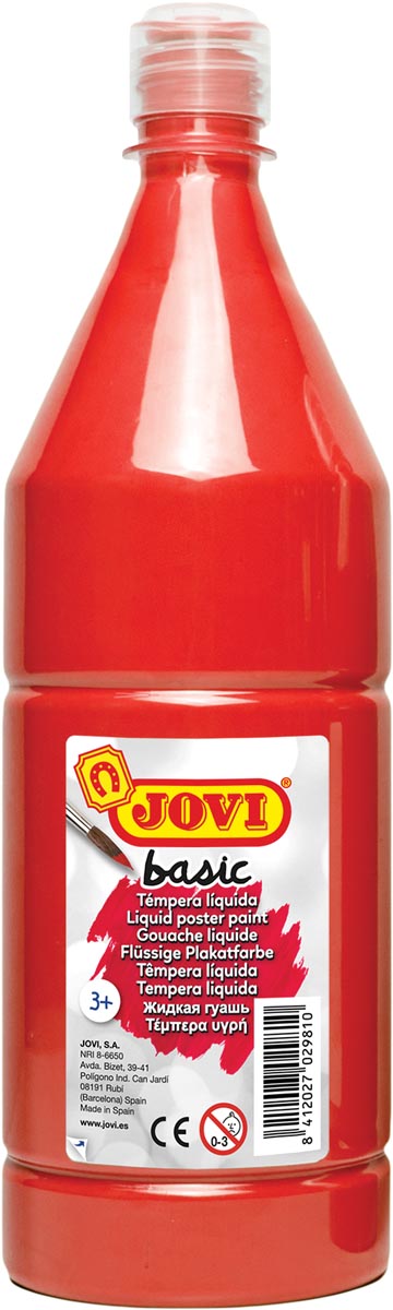 Jovi plakkaatverf, fles van 1000 ml, vermiljoen Jovi plakkaatverf, fles van 1000 ml, vermiljoen
