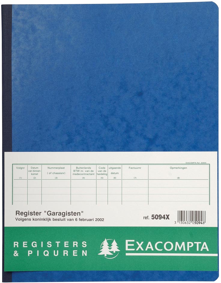 Exacompta register garagist en pomphouder, ft 32 x 25 cm, Nederlandstalig afbeelding
