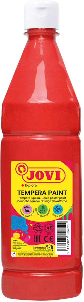 Jovi plakkaatverf, fles van 1000 ml, vermiljoen Jovi plakkaatverf, fles van 1000 ml, vermiljoen