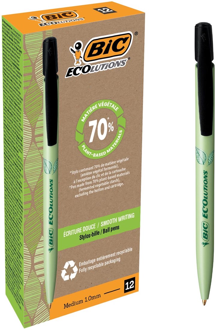 BIC Ecolutions Kugelschreiber 12er Pack – Aus Recyceltem Kunststoff, Blau, Mittlere Federstärke