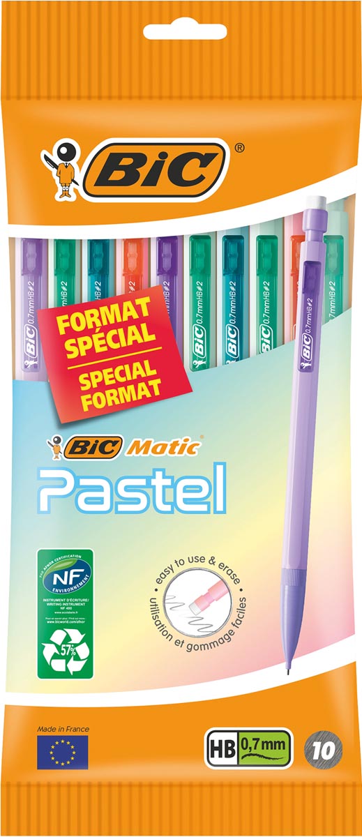 BicMatic pastel vulpotlood, blister van 10 stuks, assorti