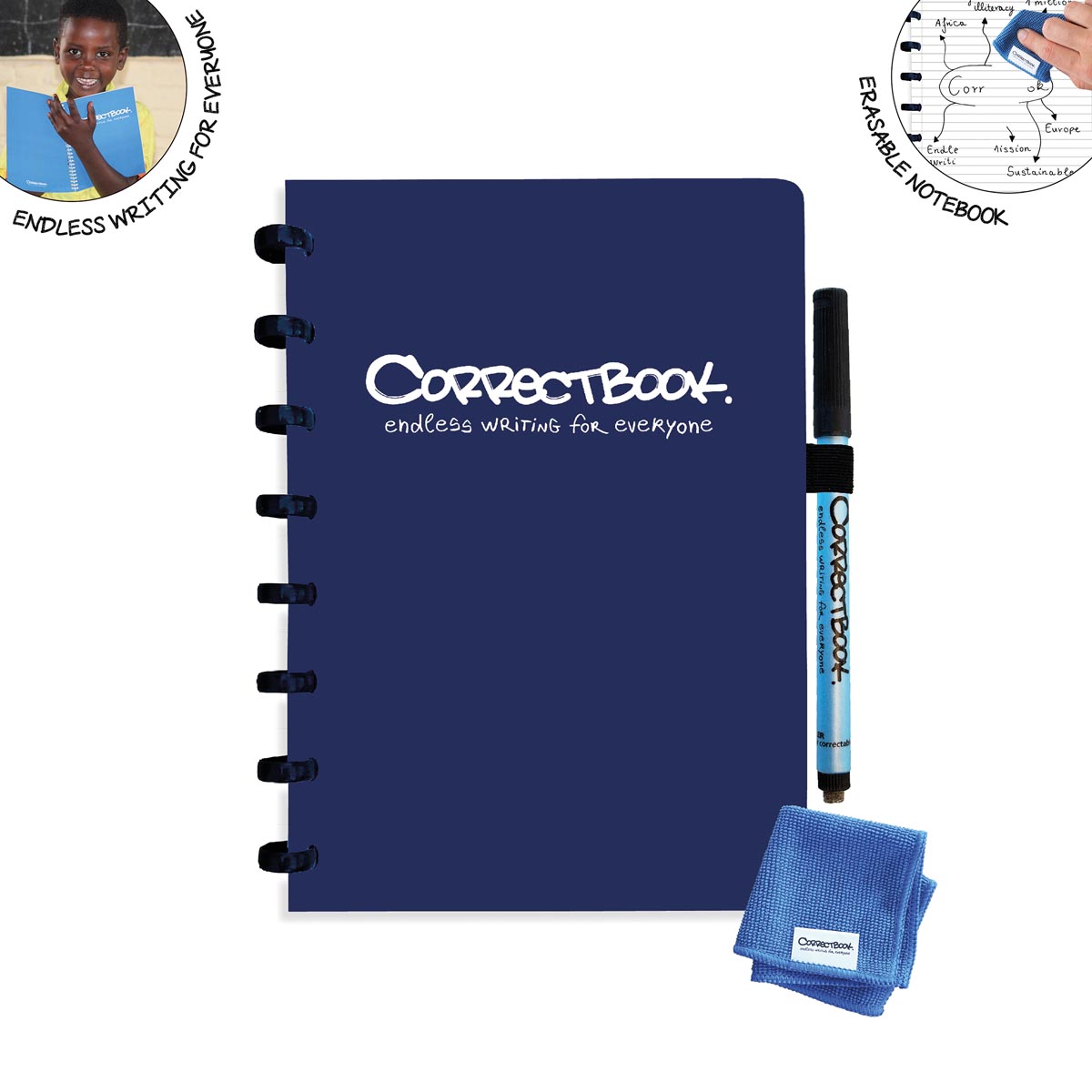 Correctbook A5 Original uitwisbaar / herbruikbaar notitieboek, gelijnd, Midnight Blue (marineblauw)