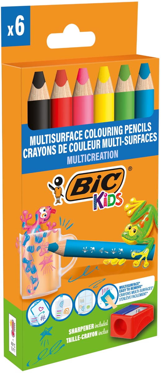 Bic Kids kleurpotlood Multisurface, assorti, etui van 6 stuks + slijper afbeelding