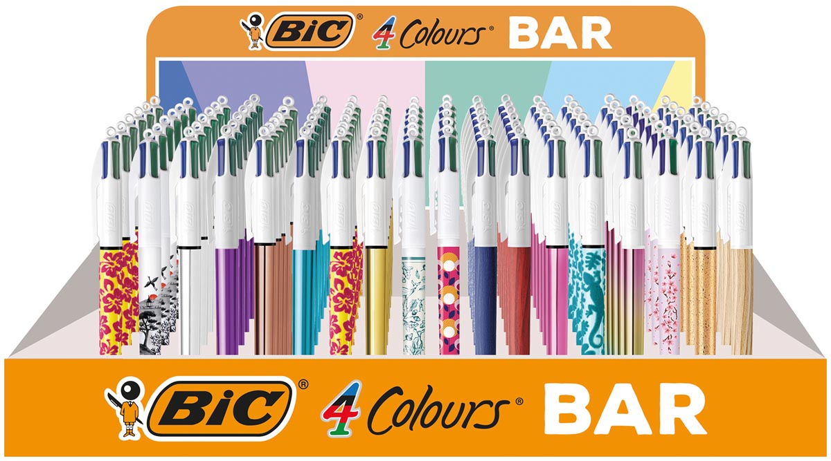 BIC Colours Bar 4-kleurenbalpen, medium, klassieke inktkleuren, display van 216 stuks, assorti afbeelding
