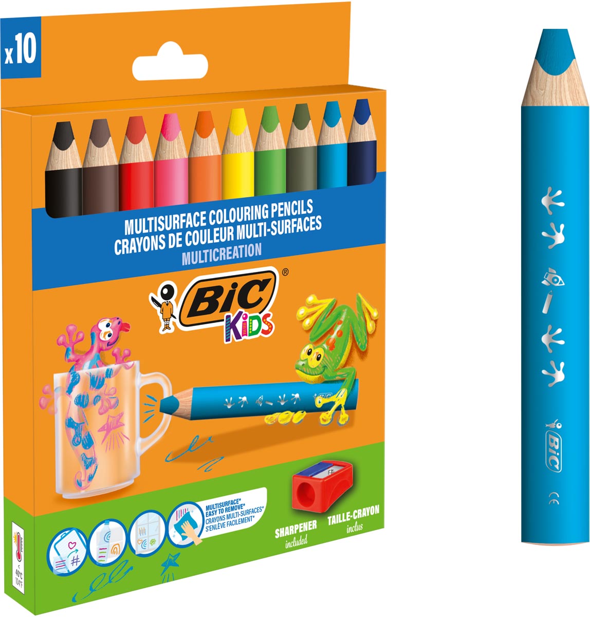 Bic Kids kleurpotlood Multisurface, assorti, etui van 10 stuks + slijper afbeelding