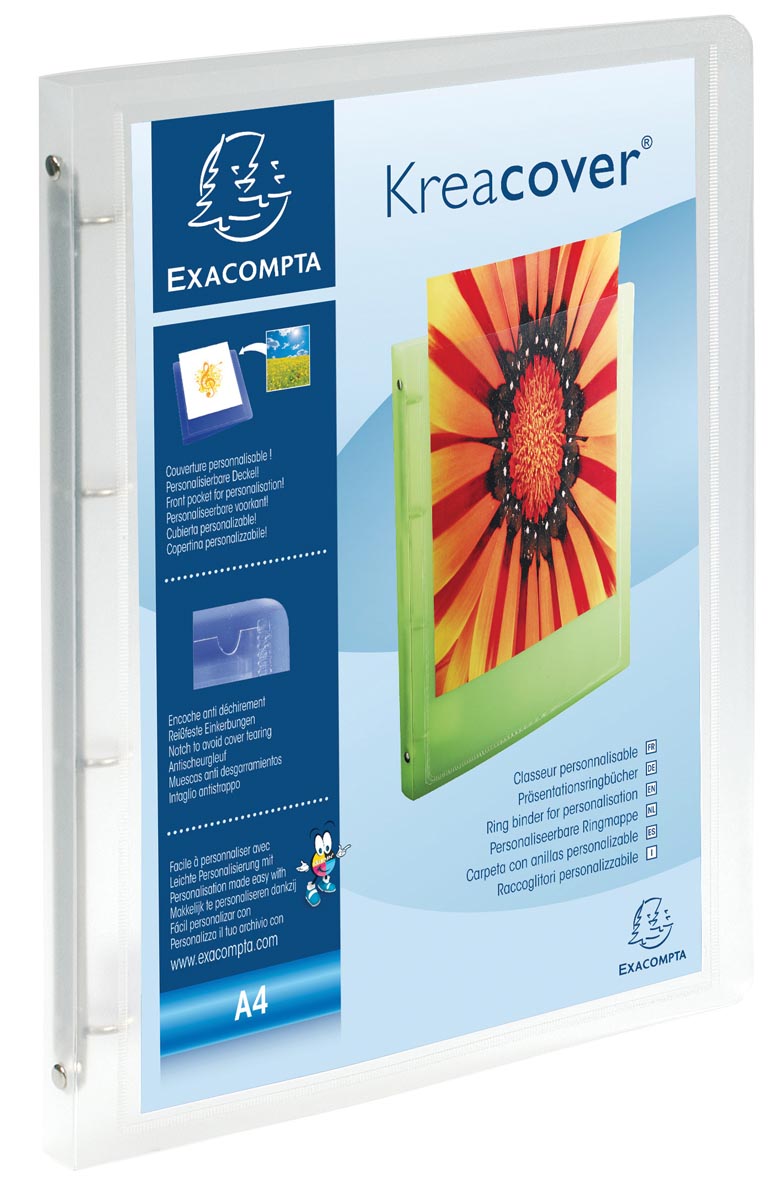 Exacompta Personaliseerbare ringmap Kreacover 4 ringen, transparant wit afbeelding