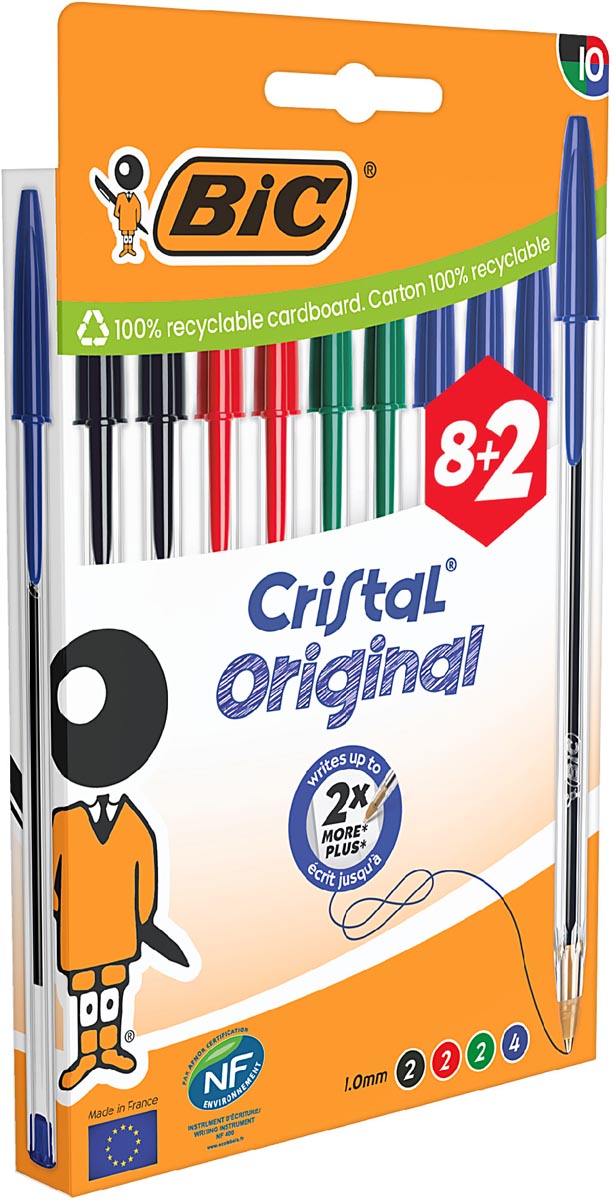 Bic Cristal balpen, medium, assorti, blister van 8 + 2 GRATIS afbeelding