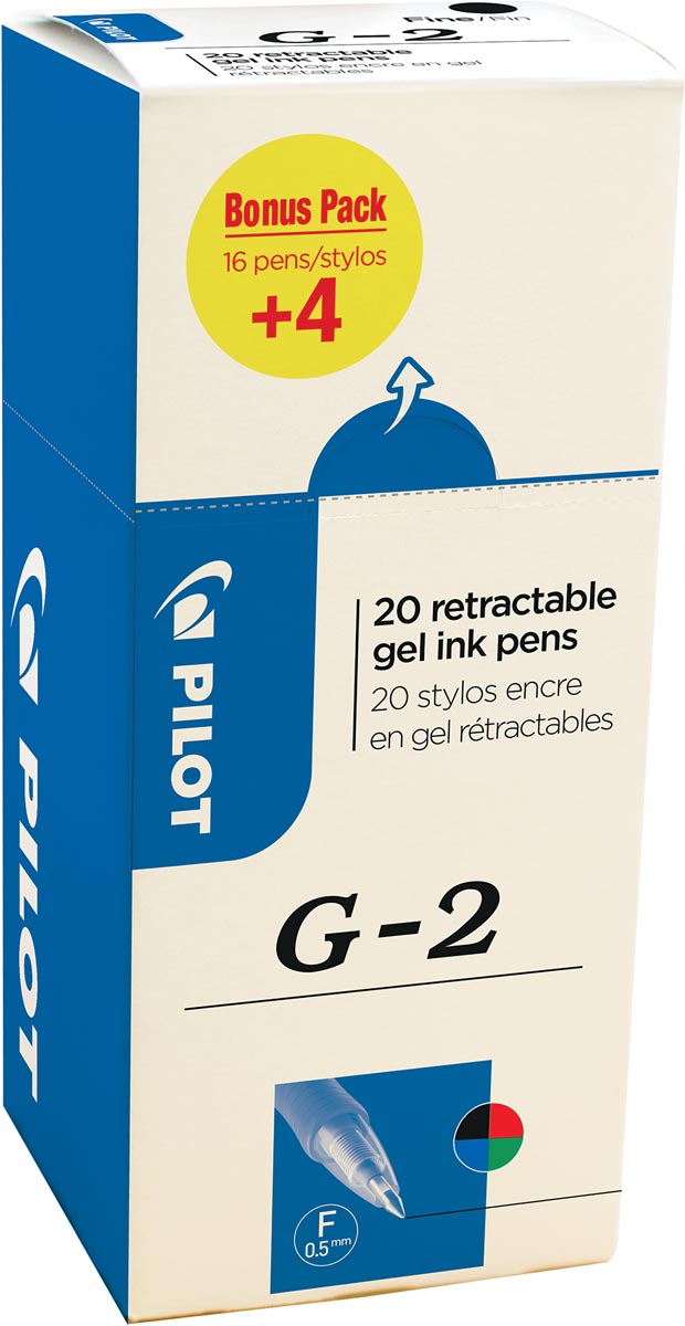 Pilot gelroller G-2 fijn, value pack met 16 + 4 stuks in 4 geassorteerde kleuren