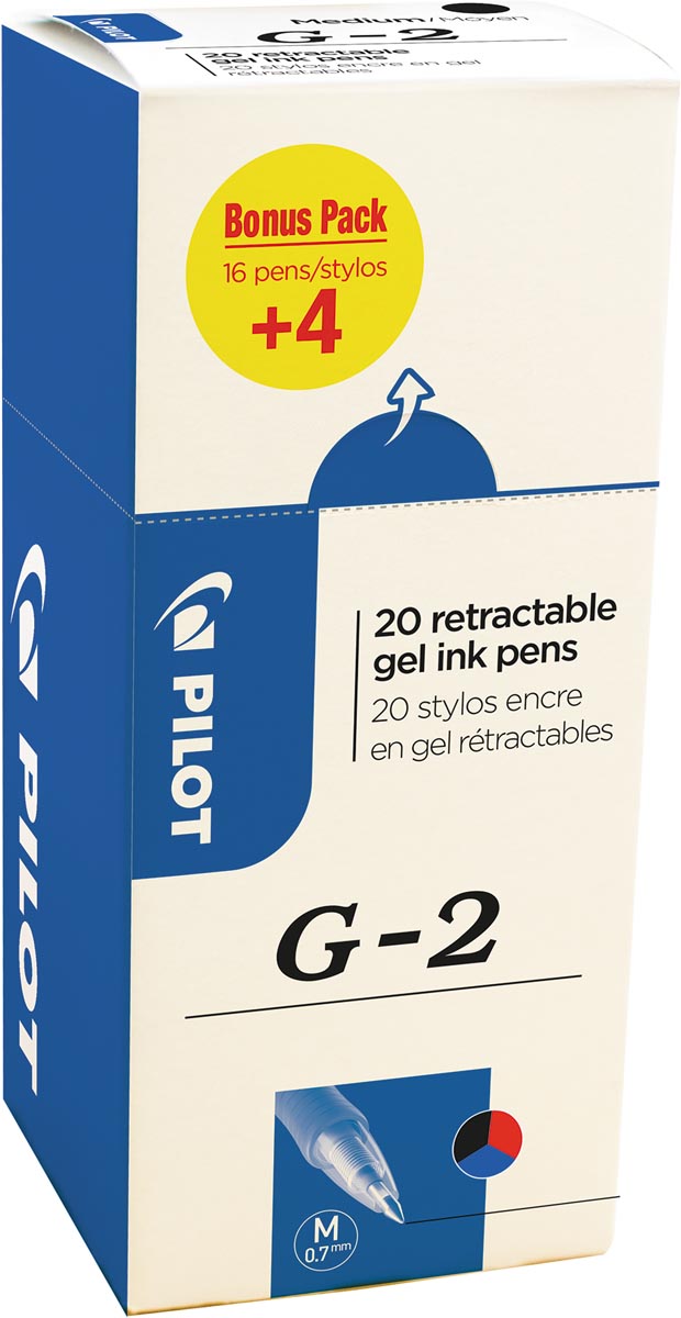 Pilot gelroller G-2 medium, value pack met 16 + 4 stuks in 3 geassorteerde kleuren