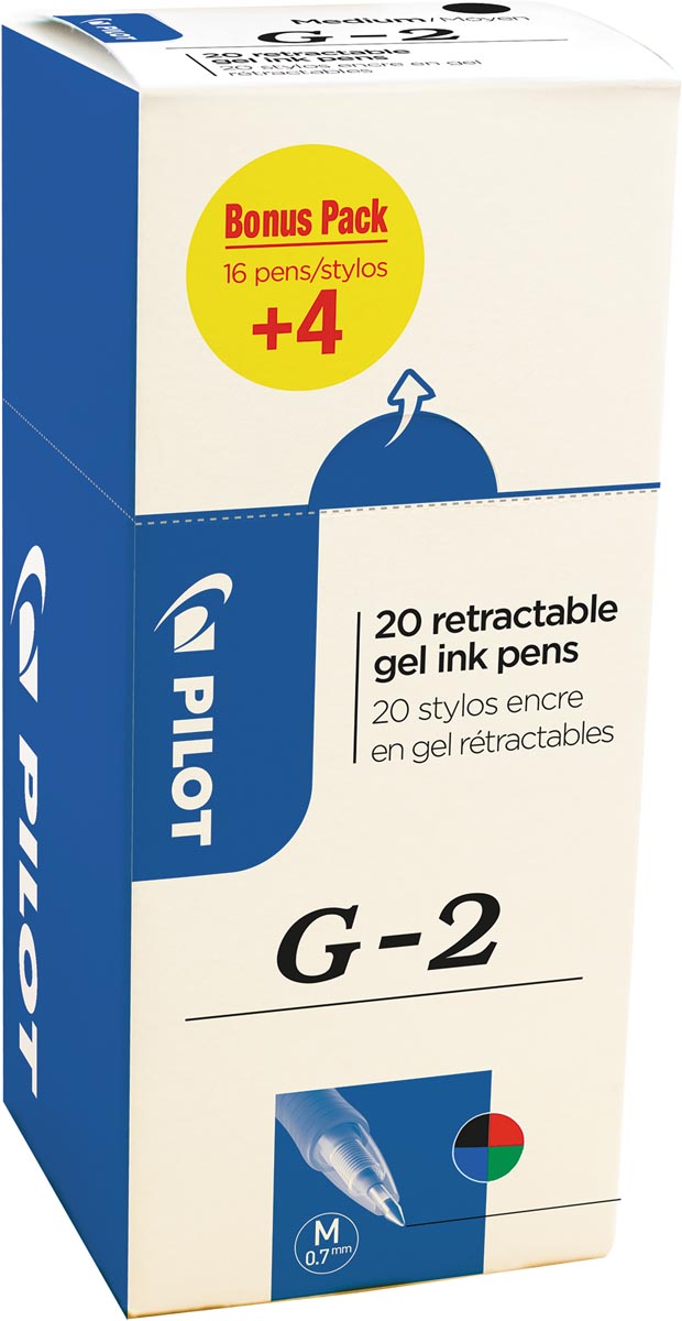 Pilot gelroller G-2 medium, value pack met 16 + 4 stuks in 4 geassorteerde kleuren