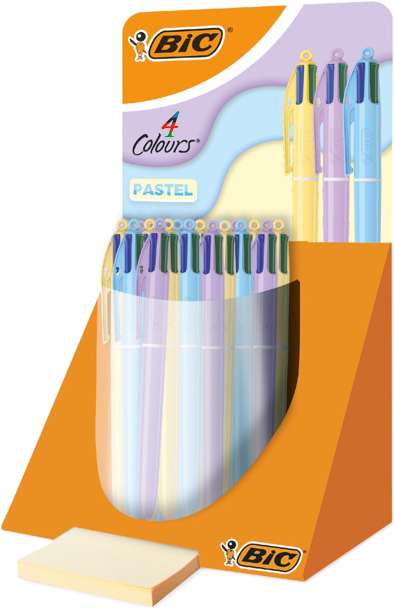 Bic Colours Pastel 4-kleurenbalpen, medium, klassieke inktkleuren, display van 30 stuks afbeelding