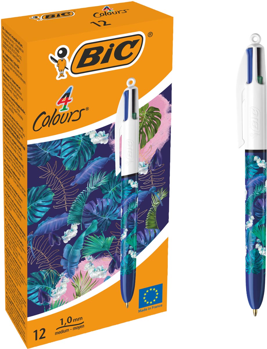 Bic 4 Colours Tie&Dye balpen, medium, doos van 12 stuks