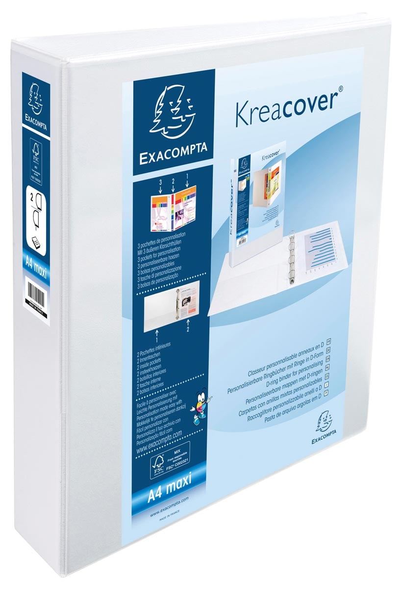 Exacompta Kreacover personaliseerbare ringmap wit 2 ringen van 40 mm afbeelding