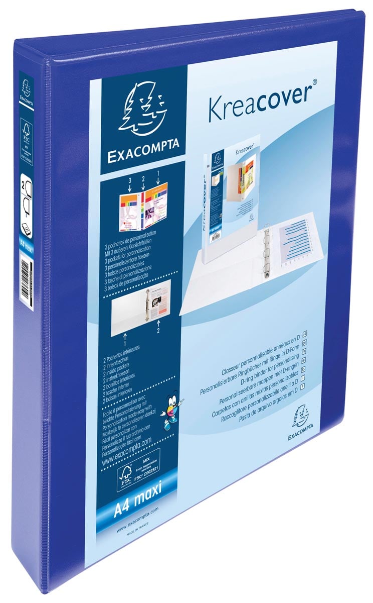 Exacompta Kreacover personaliseerbare ringmap blauw 2 ringen van 25 mm afbeelding