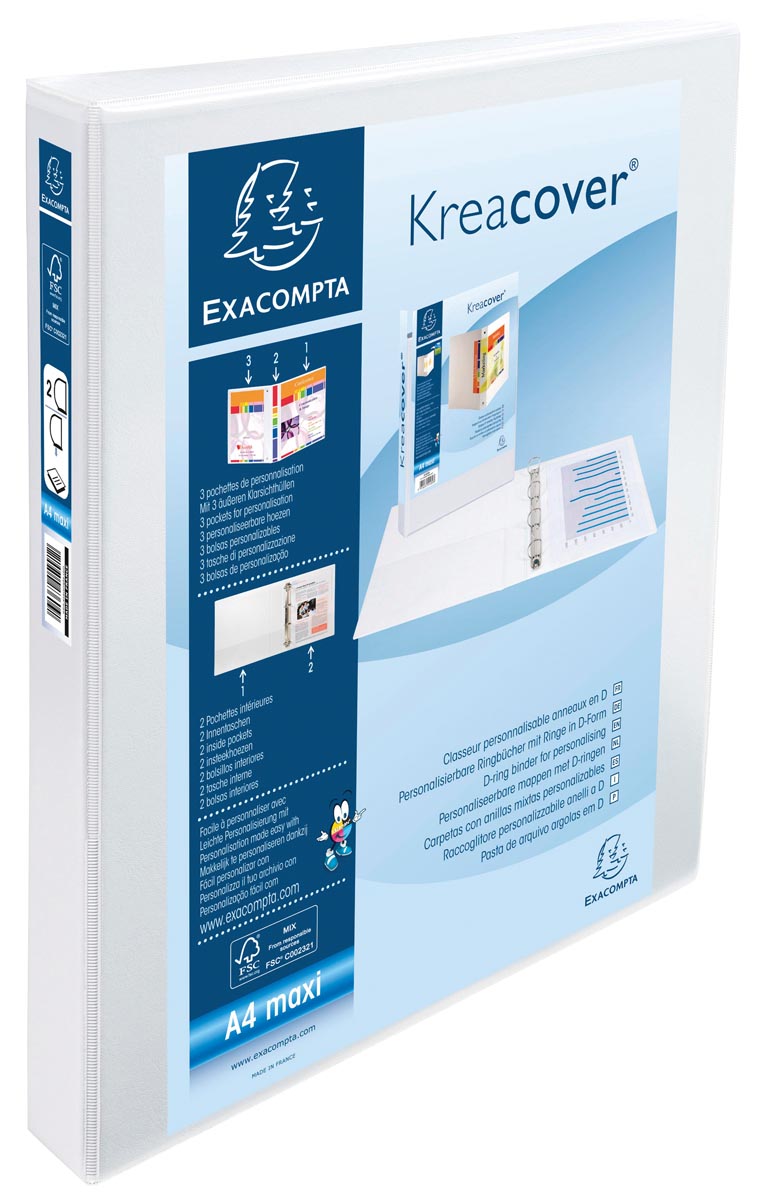 Exacompta Kreacover personaliseerbare ringmap wit 2 ringen van 25 mm afbeelding