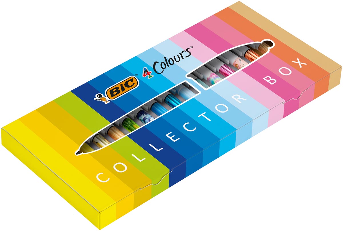 Bic Colours Collector Box 4-kleurenbalpen, medium, klassieke, pastel en fasion inktkleuren, doos van 15 s afbeelding
