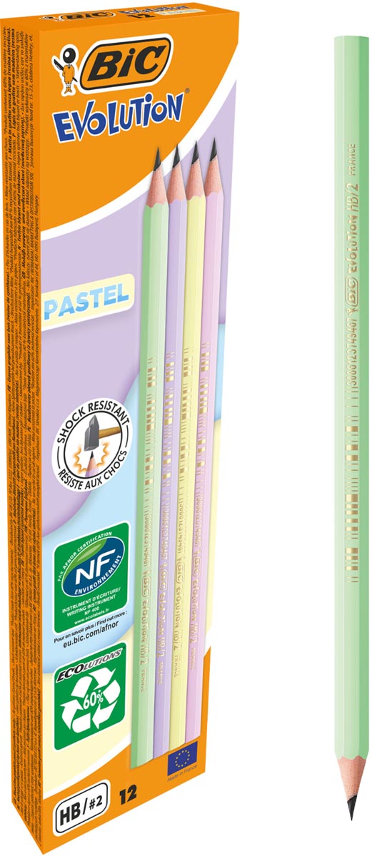 Bic grafietpotlood Evolution Pastel HB, doos van 12 stuks, assorti afbeelding