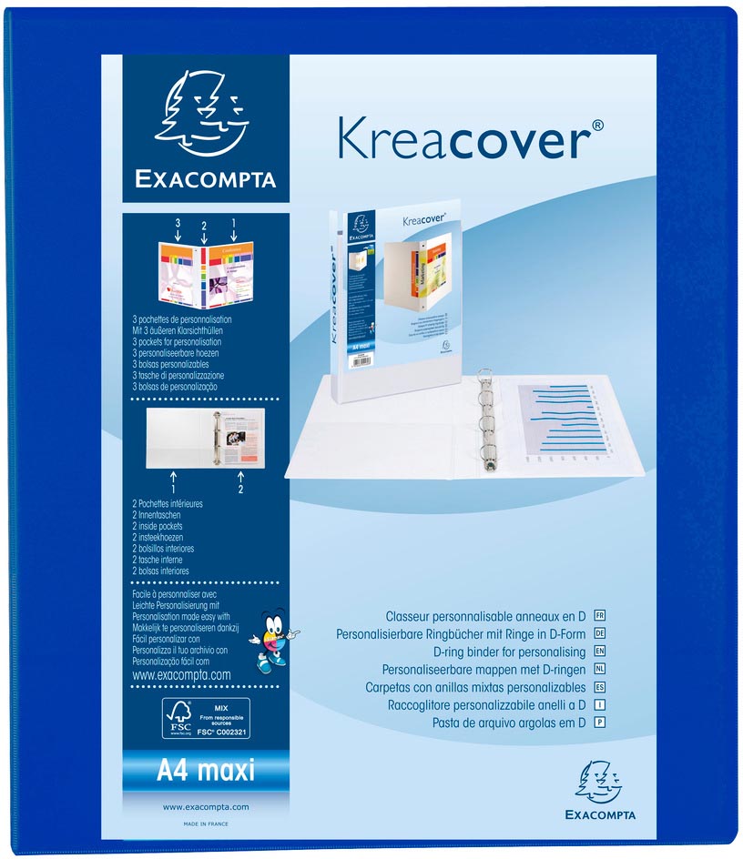 Exacompta ringmap Kreacover, ft A4 maxi, 4 D-ringen van 3 cm, blauw