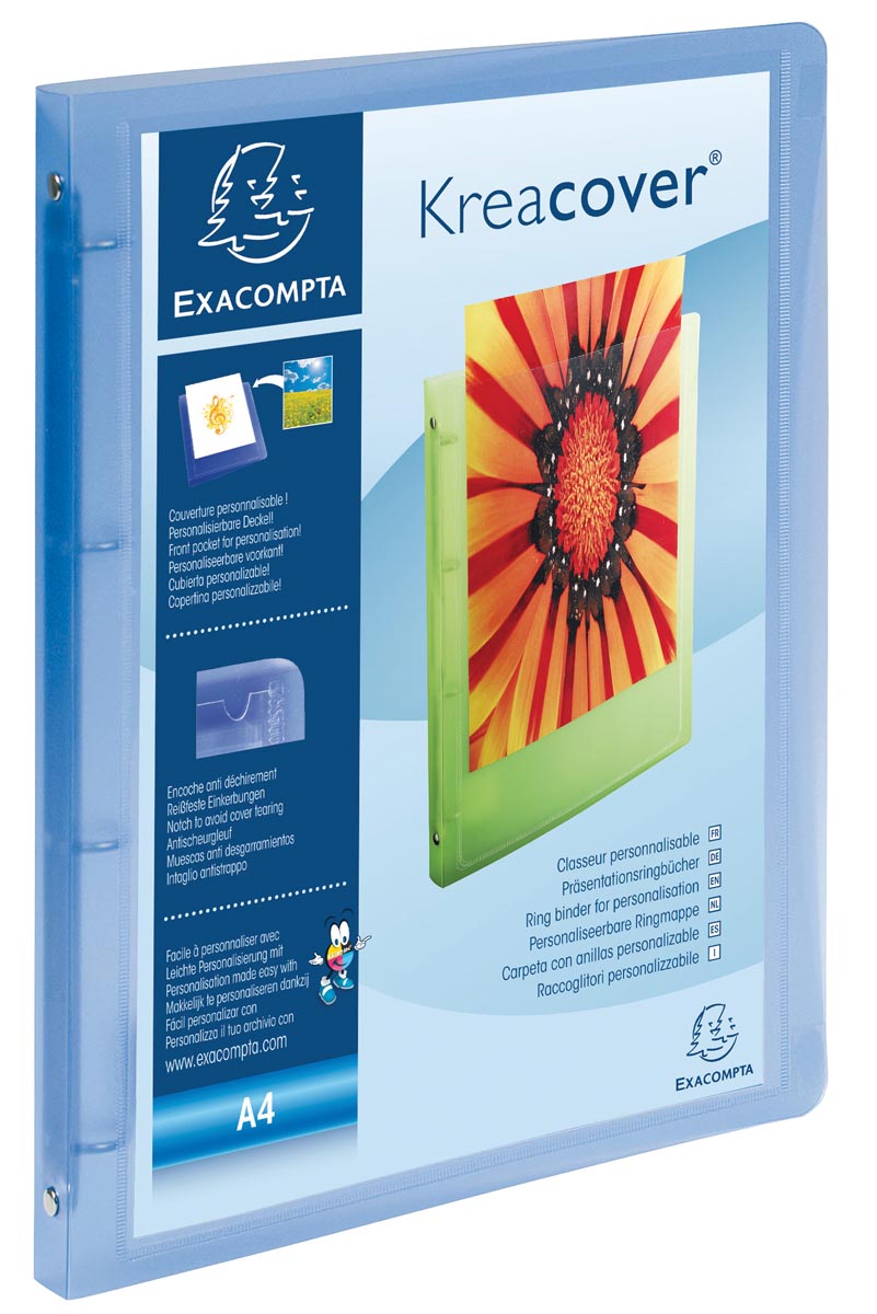 Exaclair Personaliseerbare ringmap Kreacover 4 ringen, transparant blauw afbeelding