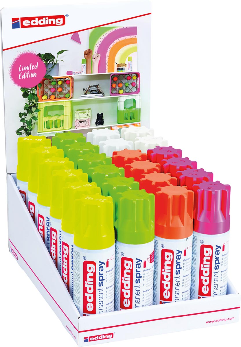 Edding Permanent Spray 5200, 200 ml, display van 24 stuks in geassorteerde kleuren Edding Permanent Spray 5200, 200 ml, display van 24 stuks in geassorteerde kleuren