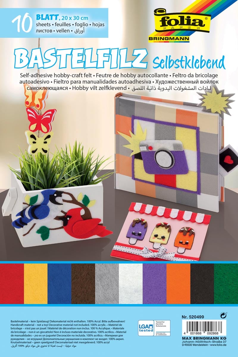 Folia zelfklevend vilt ft 20 x 30 cm, pak met 10 vel in geassorteerde kleuren afbeelding