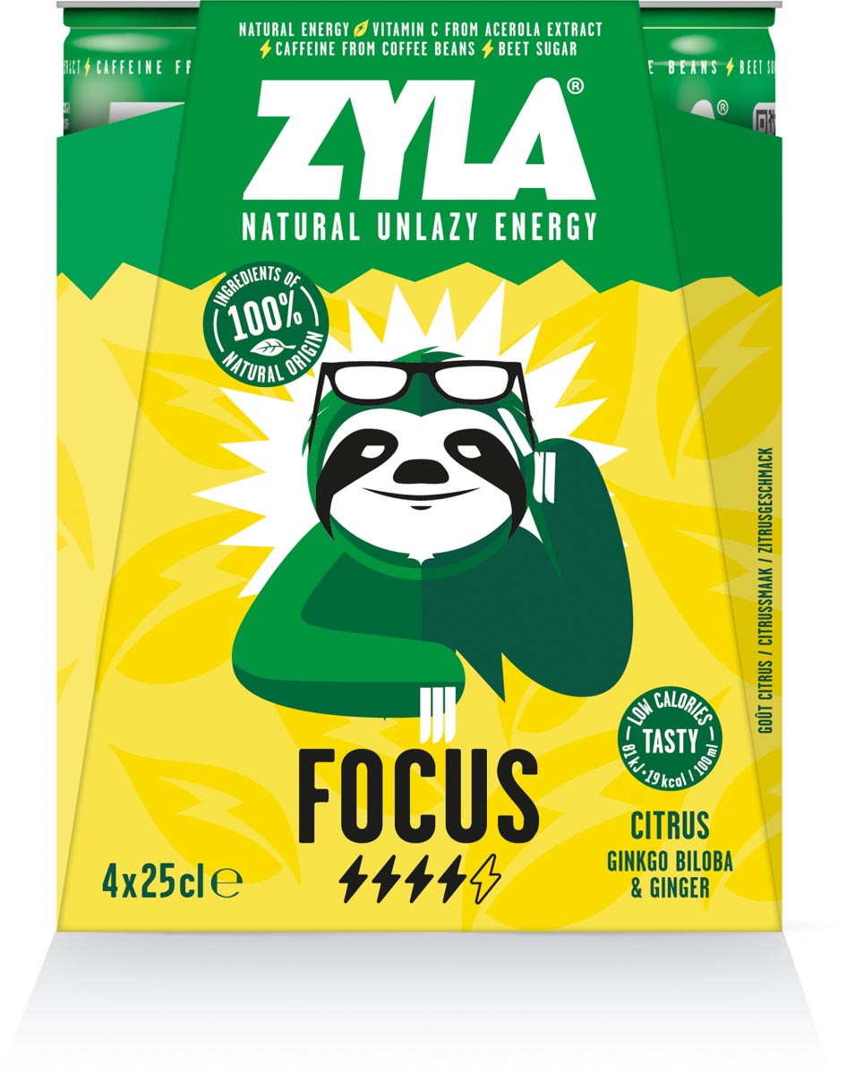 Zyla energiedrank Focus, citrus, blik van 25 cl, pak van 4 stuks afbeelding